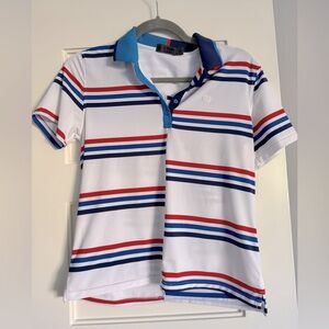 G/FORE Polo Shirt - White, Red, Blue Stripes